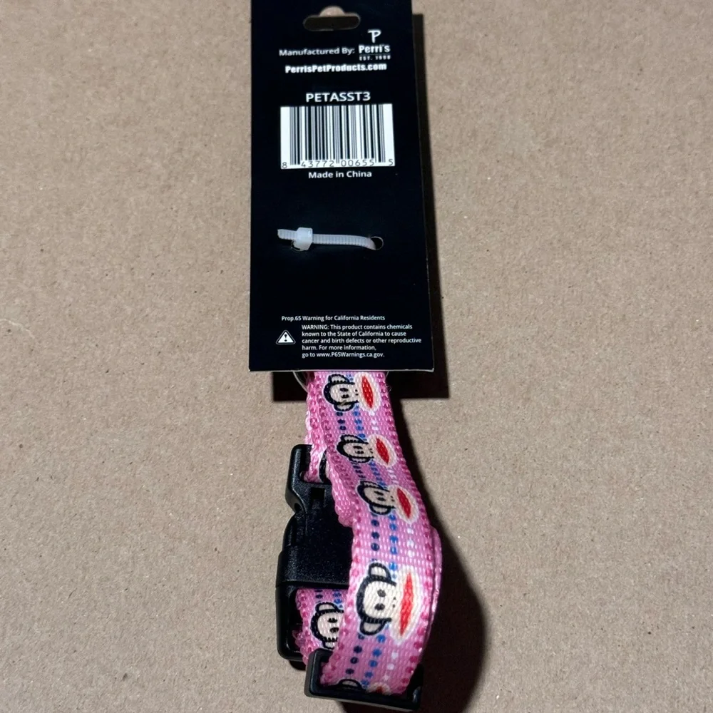 PAUL FRANK PINK CIRCLES ADJUSTABLE DOG COLLAR SIZE MEDIUM